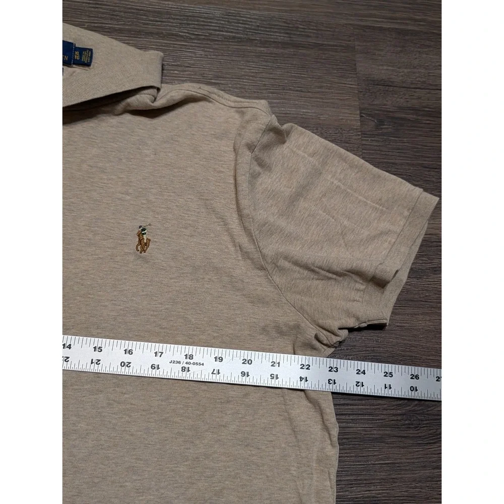 Polo Ralph Lauren Mens XL Custom Slim Fit Short Sleeve Polo Shirt Heather Beige